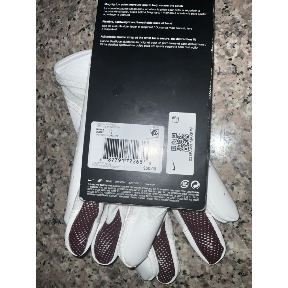 NIKE VAPOR JET FOOTBALL GLOVES Size Large White